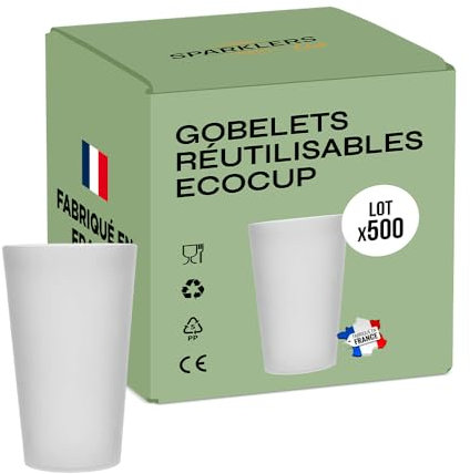 SPARKLERS CLUB Lot de Gobelets Réutilisables Givré ECOCUP 30cl -150 Lavages au Lave Vaisselle - Verre Bière Réutilisable en Polypropylène - Gobelet Eco Cup pour tout évènement (500, 50cl)