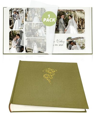 Kuword Fotoalbum zum Selbstgestalten,fotoalbum 30x30cm mit Platz für 500 Fotos fotoalbum groß 100 seiten olivgrün Hochzeitsgeschenk DIY-Scrapbook Familienalbum