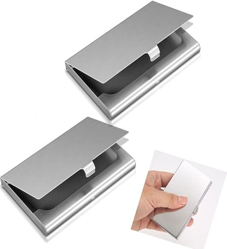 Porta Biglietti da Visita,2 pz Professionale in Acciaiometallo Lnox da Visita/Carte di Credito Fibbia Stile per Grande Capacità Business Uomini Portatile Creativo Metallo Donnes Business Card Case