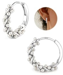YADOCA Ohrringe Silber 925 Perlen Ohrringe, Twist Perlen Creolen für Damen Teens Perlenohrringe Silber Hochzeit Braut Ohrring