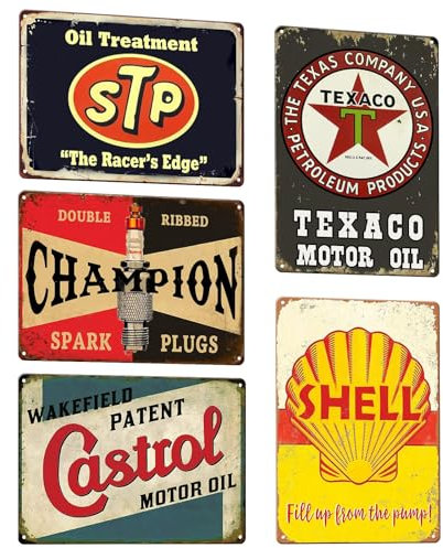 WANDGU Lot de 5 plaques en métal rétro pour garage - 20 x 30 cm - Design vintage nostalgie - Pour mur de maison, décoration de chambre ou bar