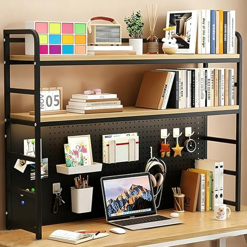 Ahtadums Multipurpose Countertop Hutch Bookshelf - 2 Tier Desktop Bookshelf Desk Bookcase, Desk Storage Organizer Rack For Office Home Dormitory (Black, 90cm)