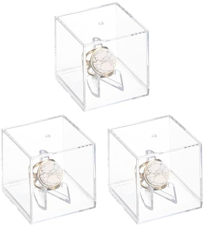 sourcing map 3 x Meisterschafts-Ring-Vitrine mit Holzsockel, Acryl-Baseball-Display-Würfel, staubdichte Ringhalter für Baseball, Softball, Superbowl, Fußballring (Holz/Transparent, 2 Fächer)