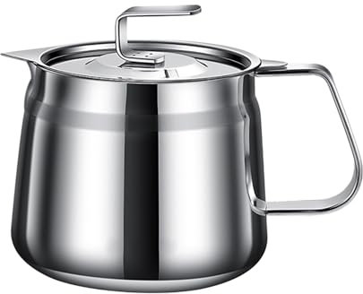 304 Stainless Steel Oil Pot Kitchen Multifunctional Large Capacity Oil Filter Pot Household Large Oil Storage Bottle with Filter Screen Coffee Cup Christmas Cup (A, 15x14.5cm)