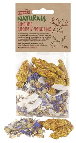 Rosewood Naturals Carrots ‘n’ Sprinkle Mix – 100% Natural Small Animal Treats with 9 Carrot Cookies, Food Topper and Treat, Suitable for Rabbits, Guinea Pigs, Hamsters, Gerbils, Rats, Mice, 100g