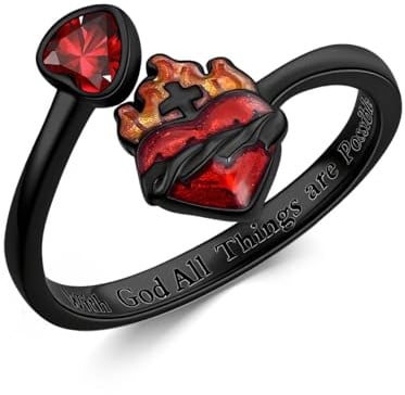 PARYFO Heiliges Herz Ringe Verstellbarer Offener Ring Gold/Schwarz/Weißgold Kreuz Jesu Ringe Christlich für Frauen Mädchen Weihnachts Geschenke