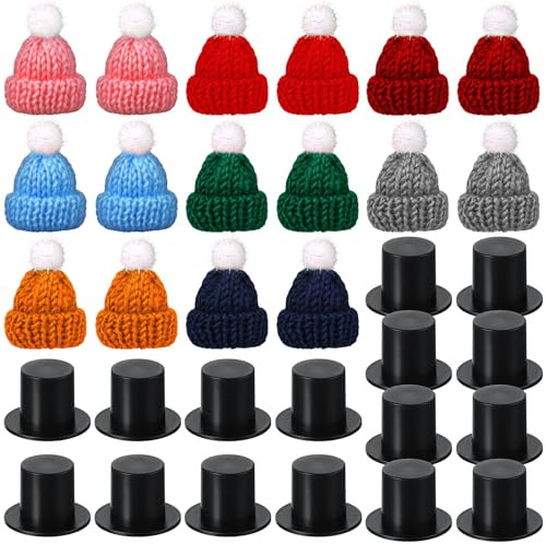 QINQINZIJIN 32 Stück Mini Weihnachtsmützen und Zylinder Hut Set, Kleine Weihnachtsmützen, Mini Strickmützen Weihnachtsdeko Zum Basteln, für Flaschendeko, Weihnachtsfeiern (Mehrfarbig)