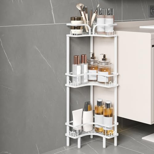 KJHWYXD Mensola Doccia Angolare Senza Forare, Porta Shampoo Sapone Doccia Da Terra, Grande Capacità Scaffale Bagno Per Bagno Cucina(Size:3 Tier,Color:Bianco)
