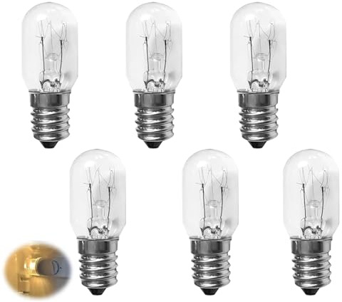 Cryluxial 6Pcs 15W E14 Screw Salt Lamp Bulbs, Mini Wax Warmer Light Bulbs, Small Edison Screw SES Pygmy Bulb, Dimmable Clear E14 Replacement Bulbs for Salt Lamps, Warmers, Night Lights, Fridge