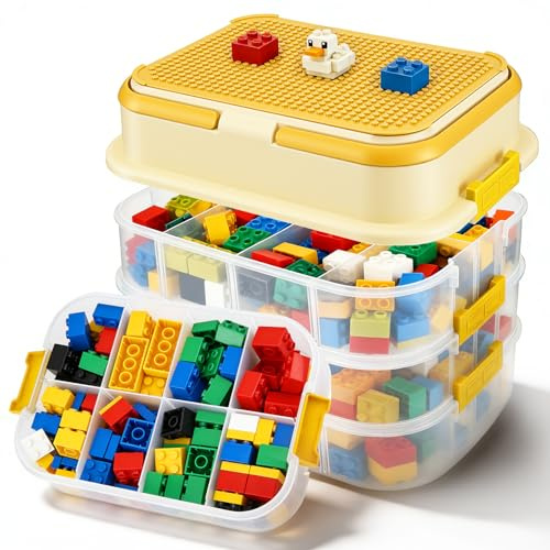 Scatole Portaoggetti Per Costruzioni Mattoncini,Scatola Di Smistamento Mattoncini,4 Livelli,Con Divisorio Separabile&Coperchio,Sistema Di Smistamento Mattoncini Per Mattoncini,Piccoli Giocattoli,Parti