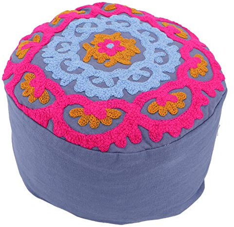 GURU SHOP Besticktes Meditationskissen mit Dinkelfüllung, Yoga Kissen, Yogakissen, Sitzkissen, Bodenkissen, Dekokissen - Hellblau, Baumwolle, 15x29x29 cm