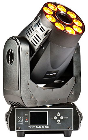 LightmaXX VEGA HALO 90 2in1 Spot Wash Moving Head, 90W LED Spotlight und Washlight, Rotierendes Goborad, 3-Facetten-Prisma, Motorisierter Fokus, DMX-kompatibel, Inklusive Omega-Bracket