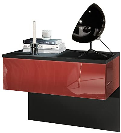Vladon Nachttisch Sleep, Made in Germany, Nachttischschrank mit Schublade zur Wandmontage, Schwarz matt/Bordeaux Hochglanz (60 x 46 x 35 cm)