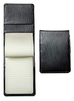 DELMON VARONE - Personalisierbares Notizblock Etui DIN A6 aus Premium Leder Manhattan schwarz, Reporterblock im Hardcover Ledereinband, Stiftschlaufe, Einschubfach und blanko Block liniert