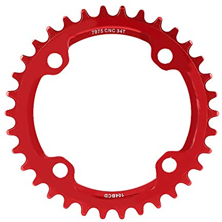 GOTOTOP Runden Fahrrad Kettenblatt 32/34/36/38T BCD 104 Aluminiumlegierung Single Crank Kettenblatt für Rennrad Mountainbike BMX (34T-Rot)