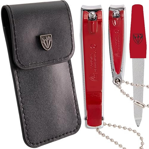 3 Swords Germany - Brand Quality 2 Piece Manicure Pedicure Grooming kit Set Finger & Toe Nail Clipper in Synthetic Leather case - Made by 3 Swords (6714)