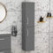1450mm Wall Hung Tall Boy Unit 2 Door Bathroom Furniture Storage Cabinet - Indigo Grey Gloss