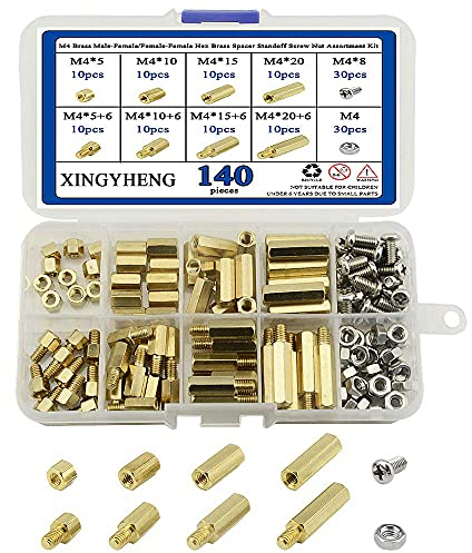 BGTXINGI Lot de 140 écrous hexagonaux en laiton M4 mâle-femelle, femelle, mâle, femelle, en laiton et écrous à vis en acier inoxydable (M4 en laiton et M4)