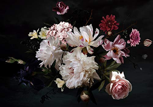 wandmotiv24 Fototapete Blüten Rosa Pflanzen, M 250 x 175 cm - 5 Teile, Wanddeko, Wandbild, Wandtapete, Blumen Schwarz M5868