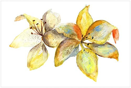 Wallario Glasbild Aquarell von gelben Lilien - 60 x 90 cm Wandbilder Glas in Premium-Qualität: Brillante Farben, freischwebende Optik
