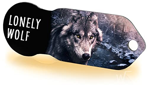 Einkaufswagenlöser ® Lonely Wolf/Entriegler für Einkaufswagen – inkl. 1 Jahr Schlüsselfundservice/Einkaufswagenchip abziehbar/Einkaufschip zum rausziehen/Schlüsselanhänger Metall / 1 Stück
