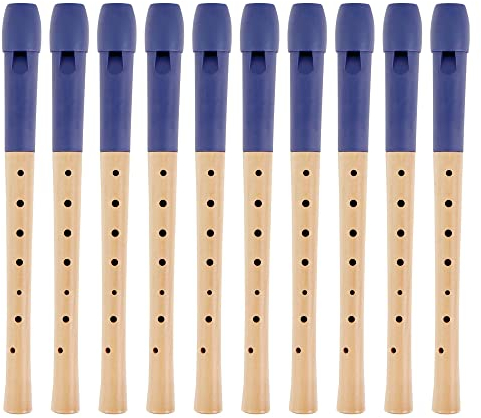 Classic Cantabile Pivella C-Sopran Blockflöte - 10 Flöten aus Ahornholz mit Kopf aus Kunststoff - Deutsche Griffweise - Inkl. Etui, Grifftabelle, Wischerstab und Korkfett - Blau