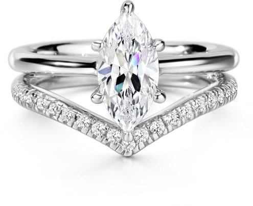 Michooyel 2 Stück Marquise Cut Verlobungsringe Damen Eheringe Ring Braut Set Sterling Silber Versprechensring 925 Zirkonia Engagement Rings