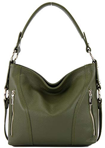 modamoda de T202 Damen Leder Henkeltasche Schultertasche handmade in Italy, Farbe:Olivgrün