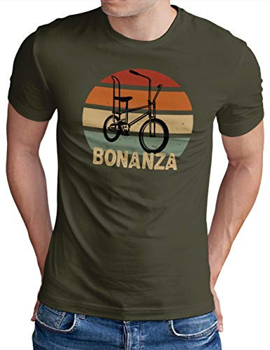 OM3® Bonanza Fahrrad T-Shirt - Herren - Retro Vintage Rad Bonanzarad IV - Oliv, L