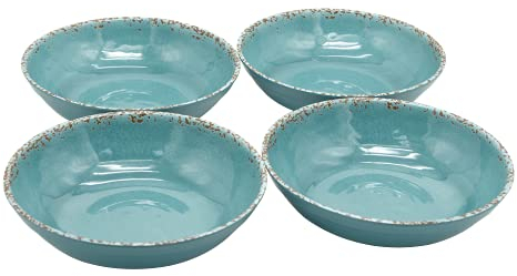 LOK-OSEMILE Gourmet Art Crackle 8.1 Melamine Salad and Pasta Bowls - Aquamarine 32 oz Set of 4