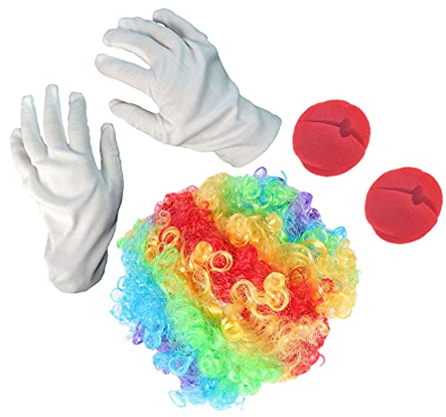 1 Set von Clown Kostüm Set Clown Nase Clown Bunte Perücke Weiß Handschuhe für Clown Parteien Karneval Halloween Pretend Spielen