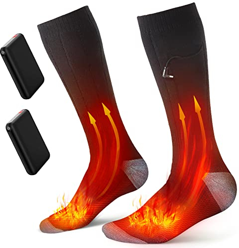 UNBON Calza riscaldata uomo donna elettrica con 3 livelli di riscaldamento calzini riscaldanti ricaricabili USB con batteria 4000mAh scaldapiedi termici per sci ciclismo moto nero XL