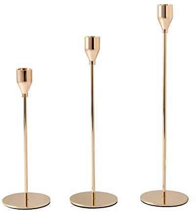 FATIVO Chandelier Bougeoir Doré 3 Pcs, Chandelier sur Pied Moderne de Différentes Tailles Bougoire Décoratif Noël Candélabre de Bougies pour Mariage Banquet Buffet - 32 27 22cm Doré