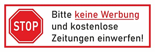 Letterbox Magnet Stop Bitte Keine Werbung und kostenlose Zeitung einwerfen! I 9 x 3 cm I Against Advertising in Letterbox I Weatherproof I hin_677