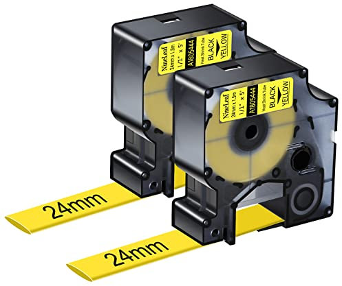NineLeaf 2 x Compatible for Dymo Rhino 1805444 Tape Black on Yellow IND Heat Shrink Tube 1'' 24mm x 1.5m for Wires Cables in Rhino 6000 Professional (1734519) Industrial Label Maker
