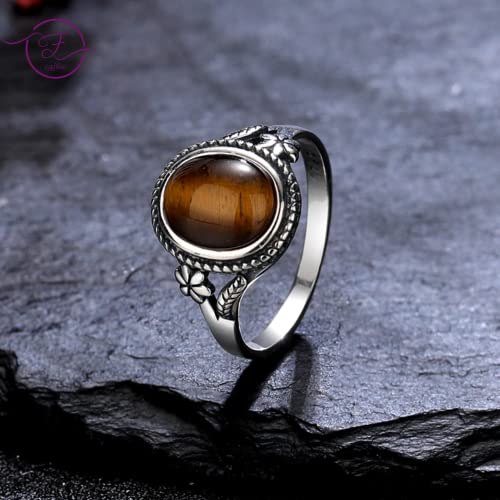 DarryDooly 925 Sterling Silber Ring Natürlicher Tigerauge Stein Fingerring Personalisierter Modeschmuck Ringe für Frauen Geschenk