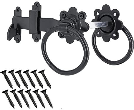 TERF® Heavy Duty Ring Gate Latch Door Lock Black Ring Handle Garden Gate Door Latch Catch Lock - Weather Protection Ring Gate Latches for External Doors Gate Shed Lock with Fixing Screw - Pack of 1