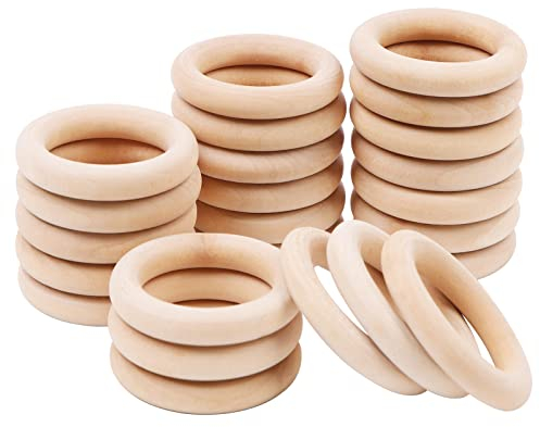 REAQUE 24 Stücke Holzringe zum Basteln, Ø 50mm x 8mm Dicke, Natürliche Runde Holzkreise, Makramee Holzring, Holz Kunst Unvollendeter Ring Kreis für DIY Anhänger, Wandbehang, Traumfänger, Handwerk