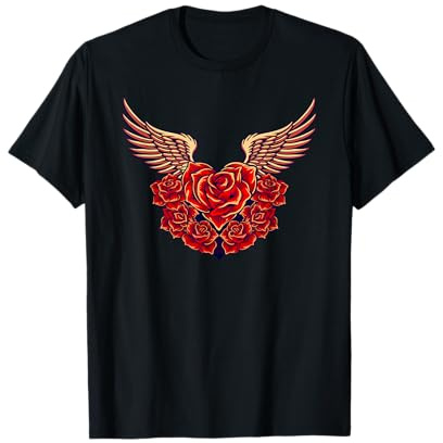 Herz der Rosen mit Engelsflügeln – Rosen-Tattoo-Design T-Shirt