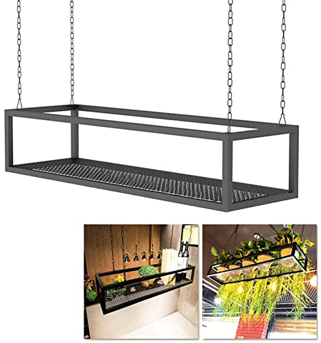 Ceiling Hanging Plant Shelves Flower Pot Stand, Floating Suspended Shelving Kitchen Pot Pan Storage Rack, Metal Iron Decorations Display Shelf Wine Glass Holder for Bar Living Room Flower Shop