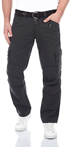 Timezone Cargohose Herren mit Gürtel BenitoTZ Loose Fit Cargo Hose Taschen Baumwolle, Farbe:Dark Grey (9889), Größe:33W / 30L