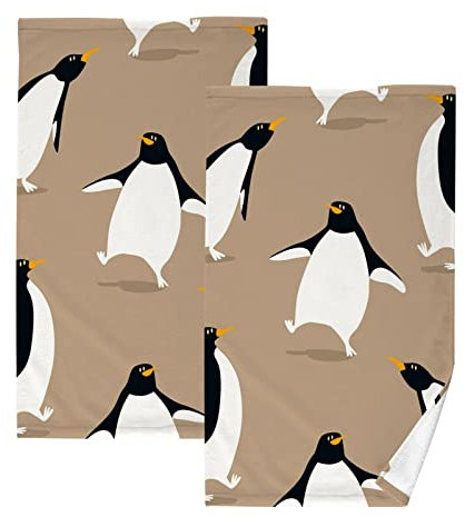 YOUJUNER 2 Stück Baumwolle Handtuch Set Niedlich Pinguin Muster Handtuch Gesichtshandtücher Badetücher Waschlappen Fingerspitze Dekorative Handtücher