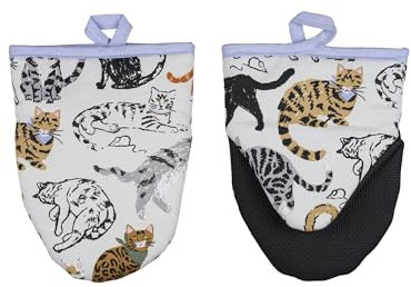 Ulster Weavers Feisty Cats Mikrowellen-Ofenhandschuhe (18 x 14,5 cm) – 100% Baumwolle – 1 Paar – Ofenhandschuh mit Katzen- und Leopardenmuster, hitzebeständig, Leoparden-Ofenhandschuh, Küchenzubehör,