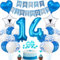 Jrzyhi 14. Geburtstag Dekoration - Blau Silber Party Deko für Junge und Mädchen - Tortendeko für 14 Jahre
