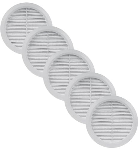 Vent Systems 5 Stück 125 mm Weiß Lüftungsabdeckung – Runde Lüftungsschlitze – Grillabdeckung – Integrierter Insektenschutz – HVAC-Lüftungsöffnungen für Badezimmer, Heimbüro, Küche