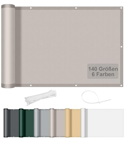 AXT SHADE Benutzerdefinierte Größe Balkon Sichtschutz Wetterfest 1x10m Balkonverkleidung Balkonabdeckung Balkonbespannung Blickdichte Windschutz und UV-Schutz für Balkongeländer-Taupe
