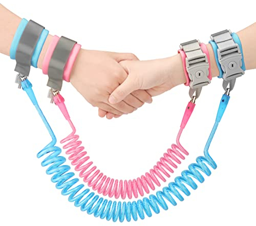 Anyfirst2,5 M Anti-Verlorene Handgelenk Gürtel Leine, 360° Drehung Elastisches Drahtseil Kinder Leine für Reise Outdoor Spazieren, Blau+Rosa