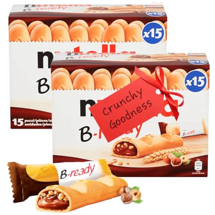 Hazelnut Chocolate B-ready Snack Bars - Pack of 2 x 15 Wafer Filled with Hazelnut Chocolate Spread Bulk Buy with Topline Card. Kids Sweets for Lunchbox Snacks, Party Bag Fillers or Choco Lovers