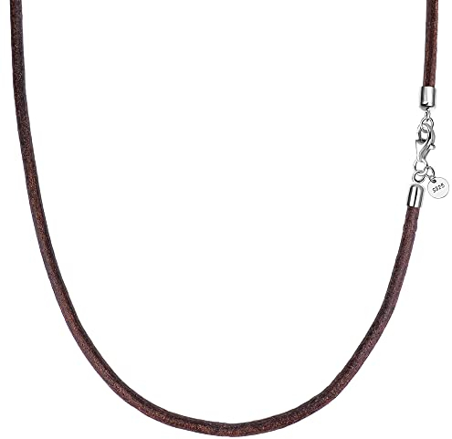 Viwind Echt leder Halskette 2.5mm/3mm breit geflochten Lederkette Lederband 45-60cm wählbar 925 Sterling Silber Vers chluss Damen Herren für DIY Anhänger Schmuck mit Geschenkbox (Vintage braun, 45.00)