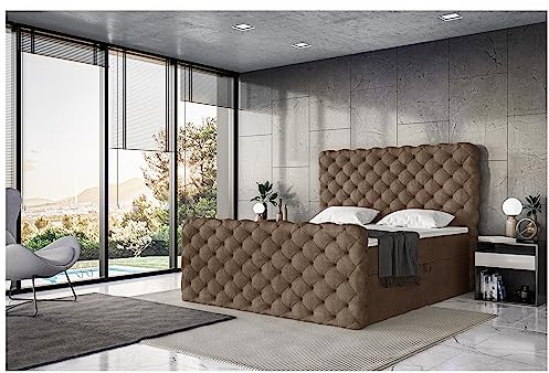 MEBLINI King Boxspringbett mit Bettkasten - Gepolstert Doppelbett mit Matratze und Topper - Polsterbett mit Stauraum - Bett mit Kopfteil - Stauraumbett - Duke - 200x200 - H3/Braun Samt